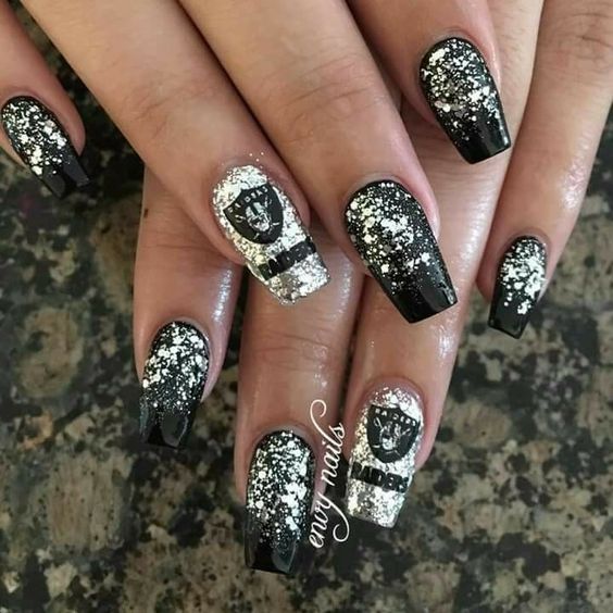 black and white glitter gel nail art christmas design winter nails