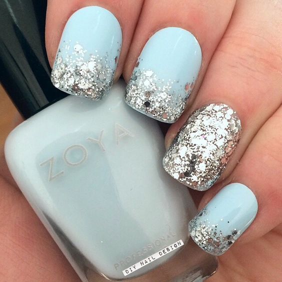 blue glitter nail design