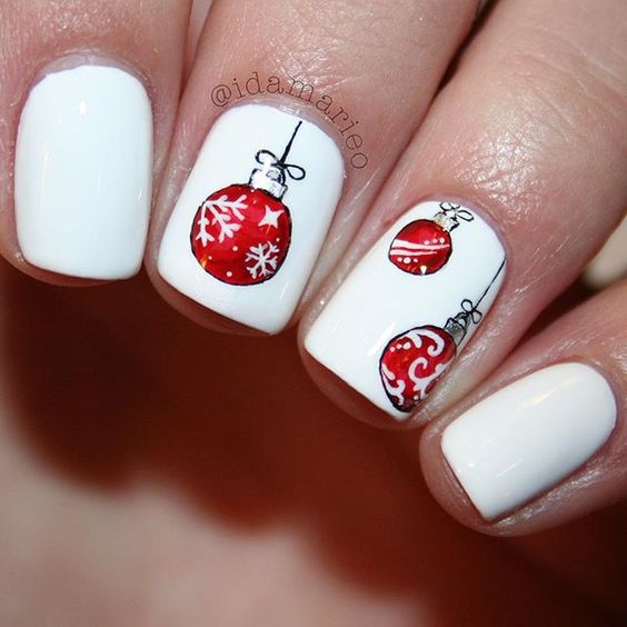 red white nail art christmas design