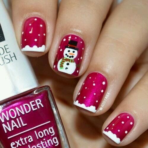 winter-nails-cute-designs-red-Snowman snow