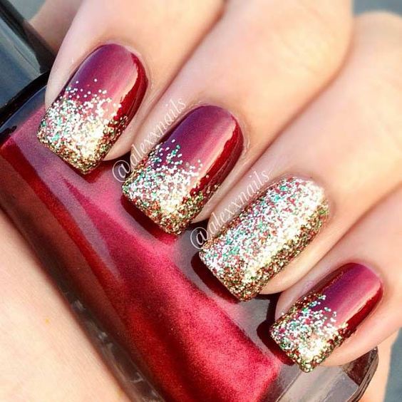 winter-nails-cute-designs-red-gold-glitter