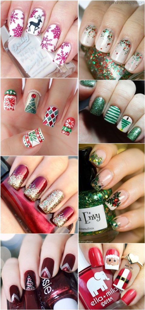 winter-nails-cute-designs-red-gold green-glitter