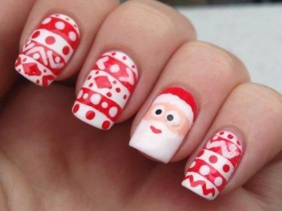winter-nails-cute-designs-red-white Santa