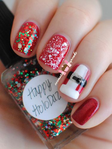 winter-nails-cute-designs-red white color-glitter