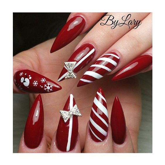 winter-nails-cute-designs-red-white gift Christmas art