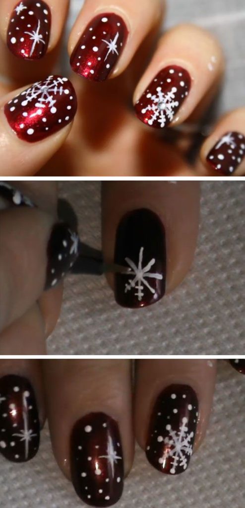 winter-nails-cute-designs-red-white snowflakeg