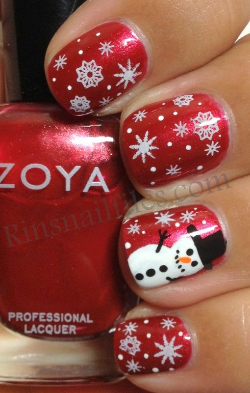 winter-nails-cute-designs-red-white snowman