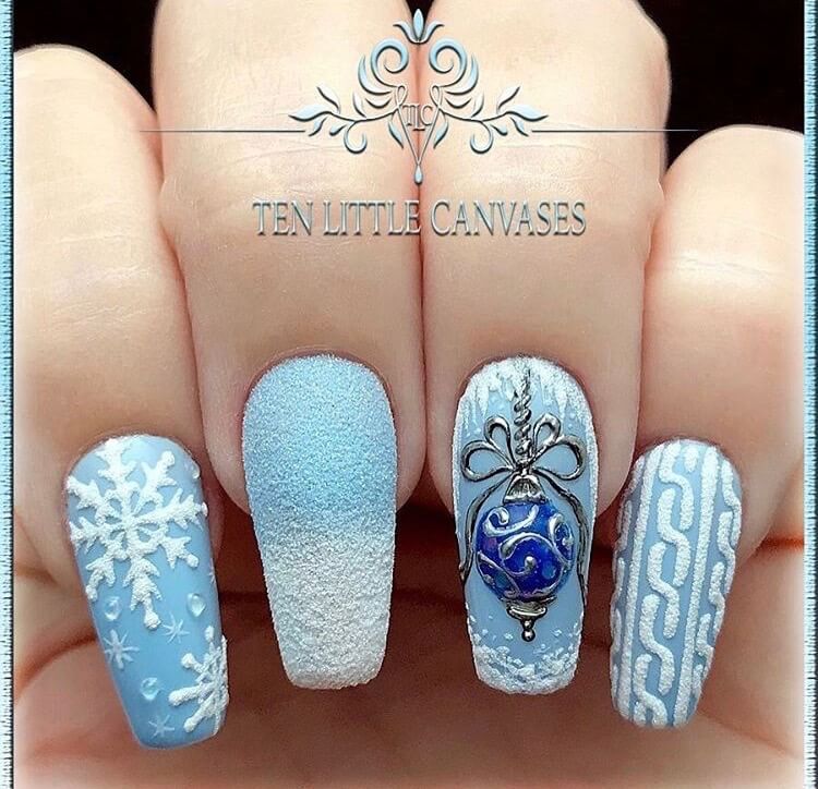 snow nails christmas winter manicure blue