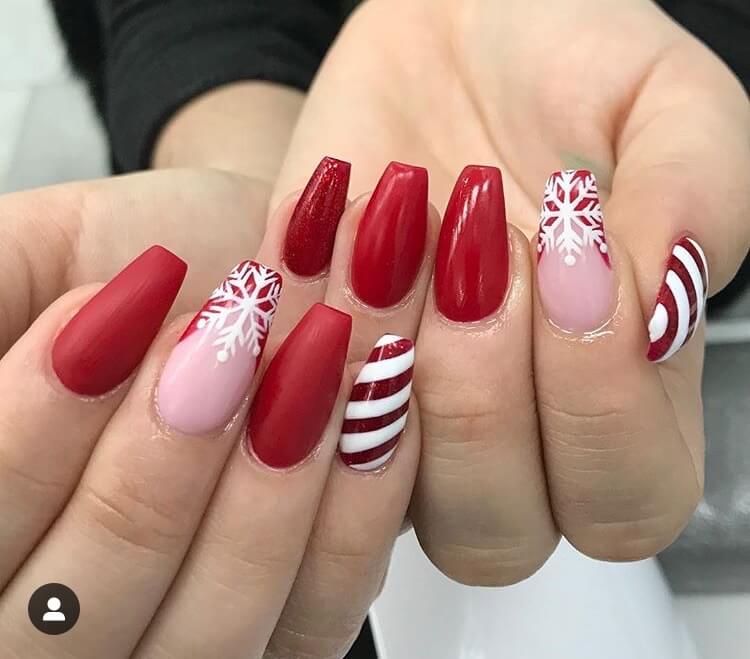 snow nails christmas winter manicure design red