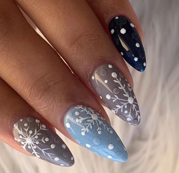 snow nails christmas winter manicure purple blue