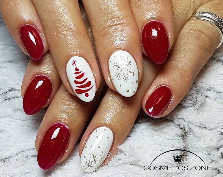 snow nails christmas winter manicure white red