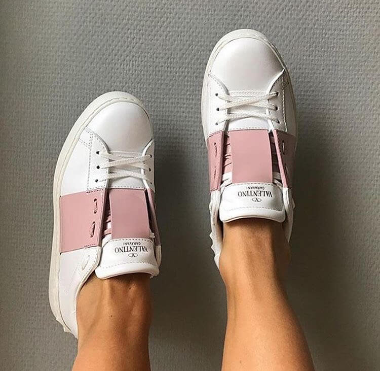 valentino garavani rockstud luxury white pink sneakers
