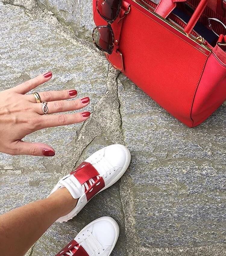 valentino garavani rockstud luxury white sneakers red