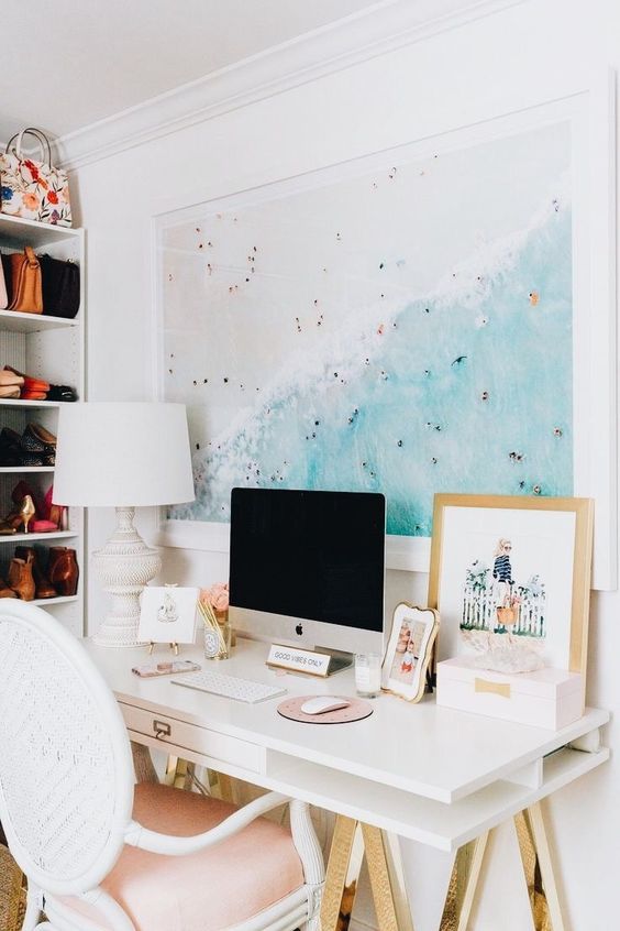 white desk minimalistic decor lacquer modern bedroom office