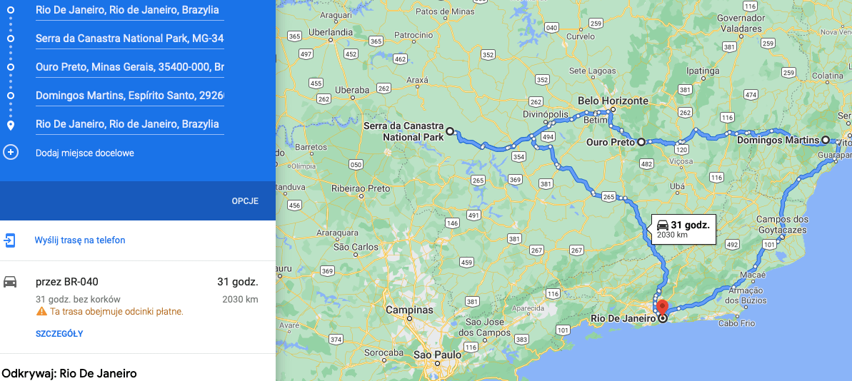 rio brazil roadtrip map