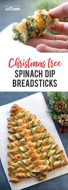 Christmas tree spinach dip breadsticks
