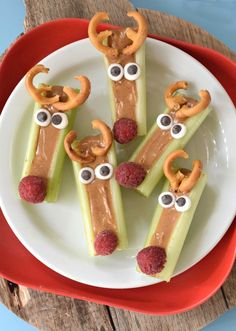 Peanut butter celery reindeer sticks